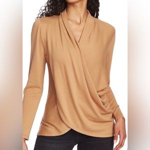 1. State Cozy Knit Faux Wrap
Sweater Top Camel Tan Size Large